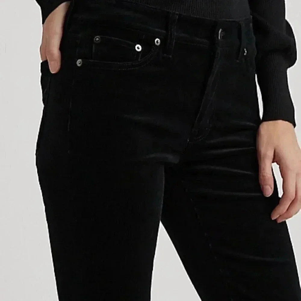 LRL Micro Corduroy Straight Leg Pants Classic Black Size 4